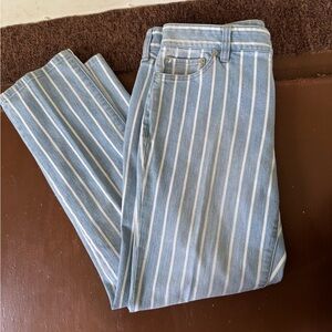 Lauren Ralph Lauren blue and white striped straight leg jeans. Women’s 8